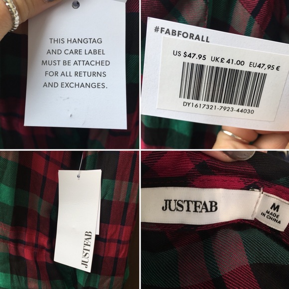 Just Fab | Red/Green Button Down Tie Tunic/Dress - Picture 8 of 8